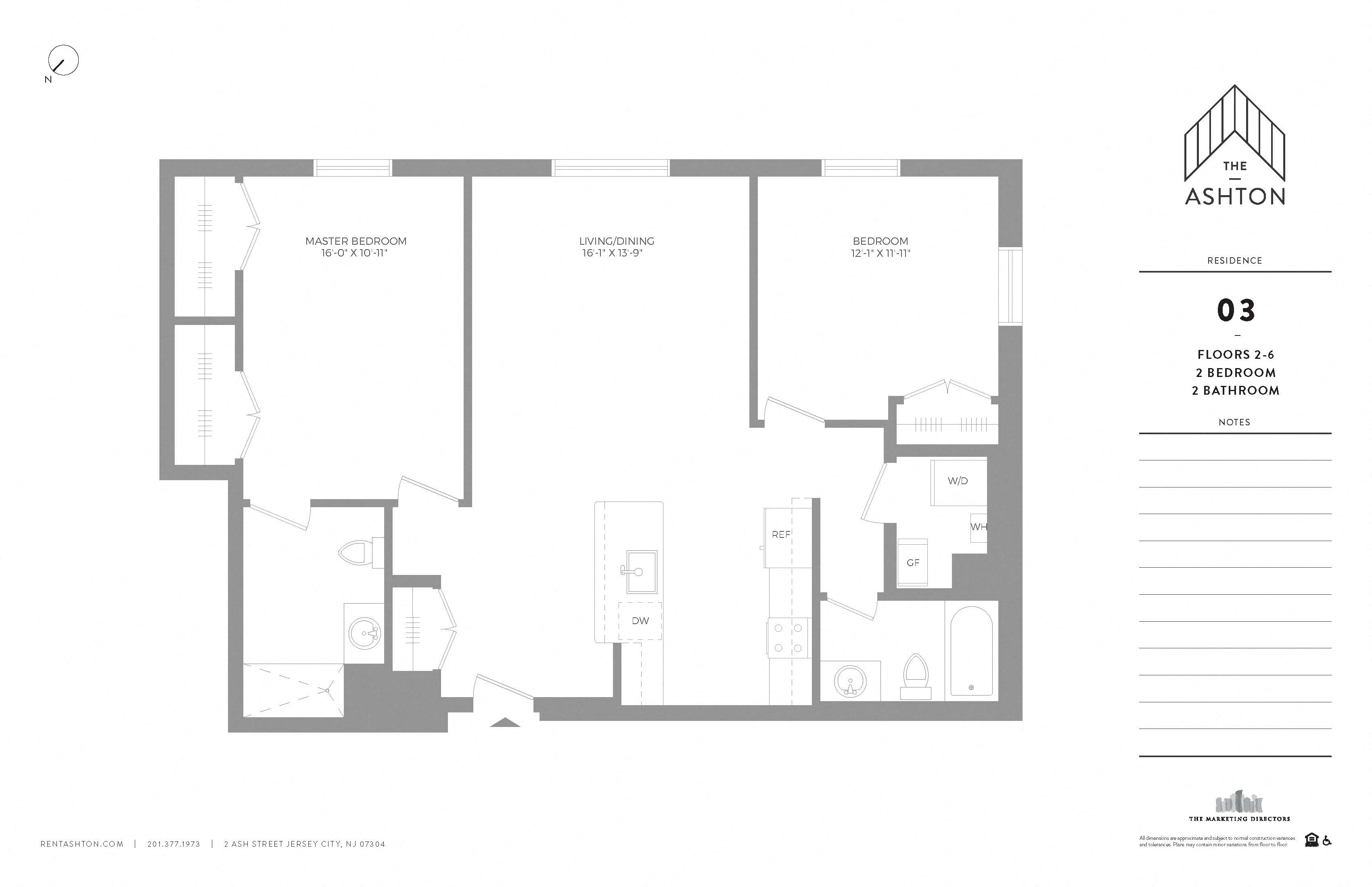 Floor plan for 2 beds, 2 baths, 1059 sqft
